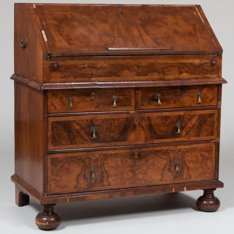 Appraisal: William and Mary Walnut Slant-Front Desk In two parts x