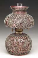 Appraisal: VERY RARE FILIGREED CRANBERRY MINI LAMP S - Light cranberry