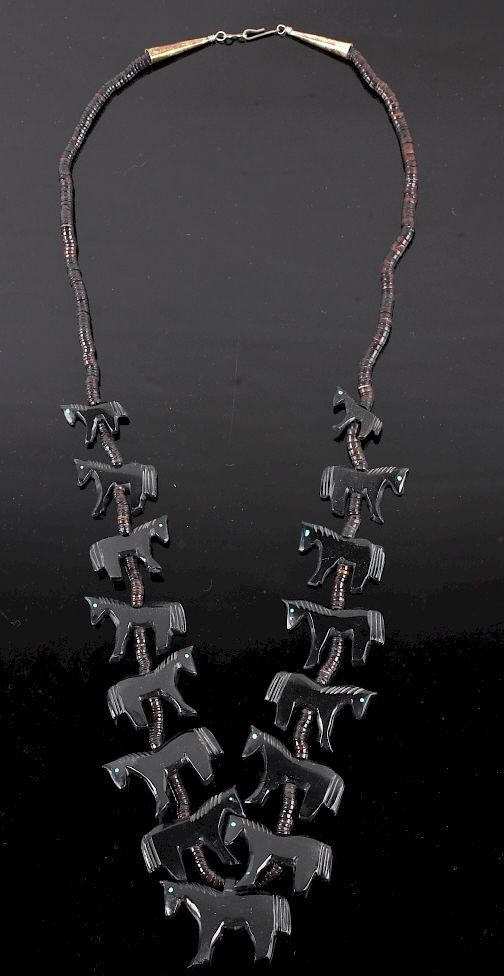 Appraisal: Navajo Black Jet Carved Horse Effigy Necklace For sale in