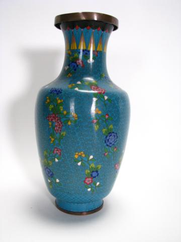 Appraisal: Chinese cloisonne vase approximately tall with blue and green ground