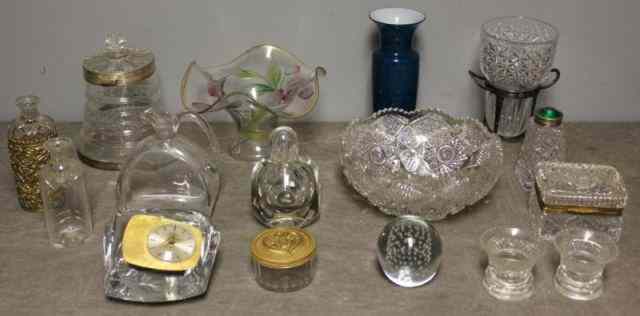 Appraisal: Glassware Lot Includes a cut crystal shaker with enameled sterling