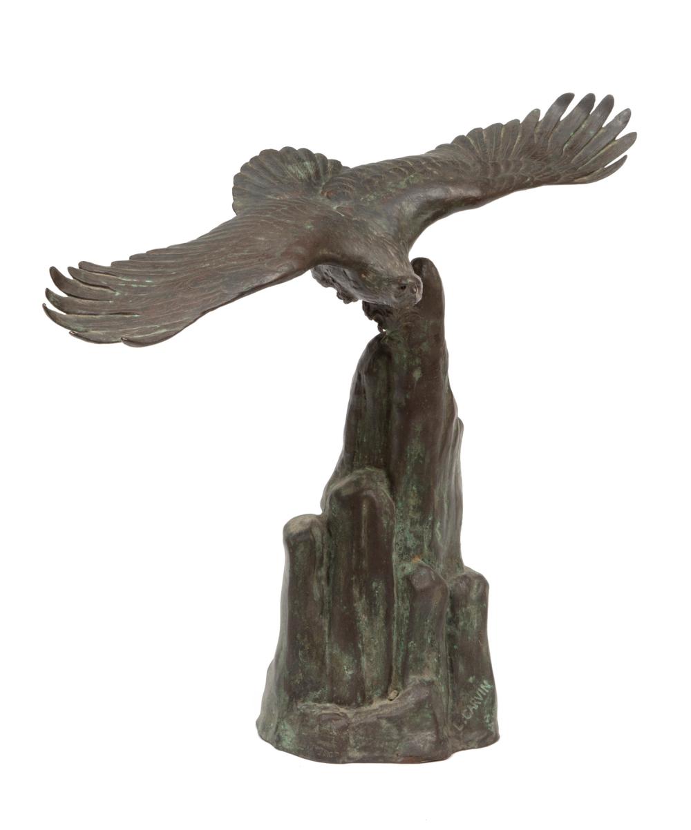 Appraisal: BRONZE FIGURAL GROUP OF EAGLE ROCK Bronze Figural Group of