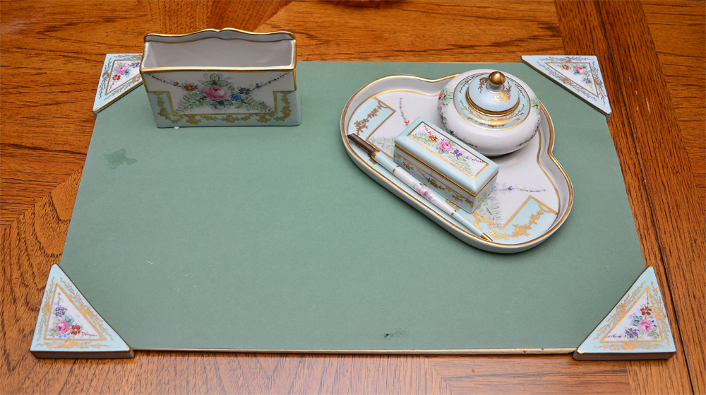 Appraisal: LIMOGES HAND PAINTED PORCELAIN DESK SET piece set marked ''Limoges