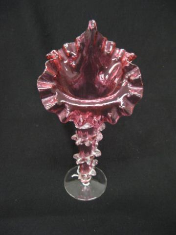 Appraisal: Cranberry Art Glass Vase morning glory or Jack-in-the-Pulpit style applied