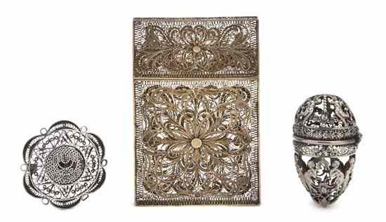 Appraisal: A Collection of Three Silvered Filigree Articles comprising a rectangular