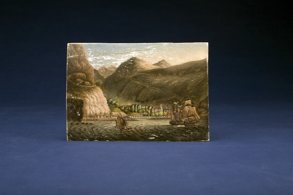 Appraisal: RARE CHINA TRADE MINIATURE ON IVORY OF THE PORT OF