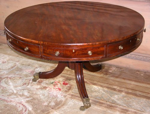 Appraisal: Title English Mahogany Drum Table with working and mock drawers