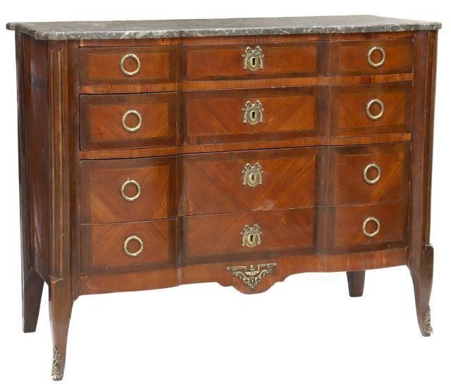 Appraisal: French Louis XVI style marble-top mahogany commode late th c