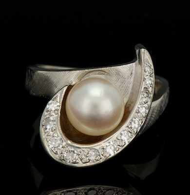 Appraisal: A Ladies' Pearl and Diamond Ring k white gold ring