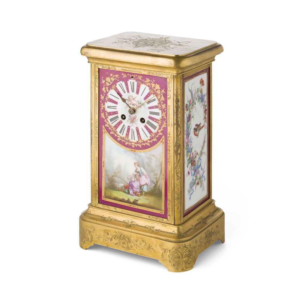 Appraisal: FRENCH GILT BRONZE AND PORCELAIN MOUNTED MANTLE CLOCK TH CENTURY