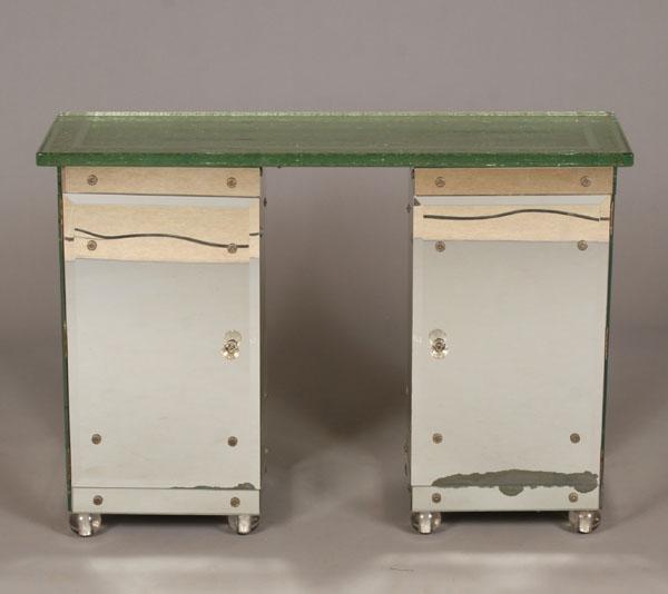 Appraisal: Art Deco mirrored vanity side tables with embossed silvered cased