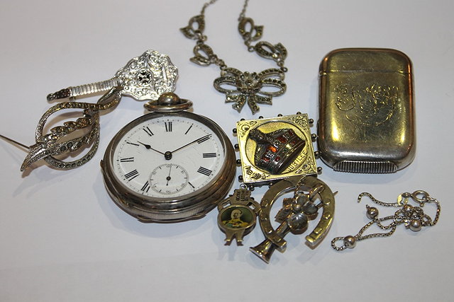 Appraisal: A CONTINENTAL WHITE METAL POCKET WATCH marked Fine Silver together