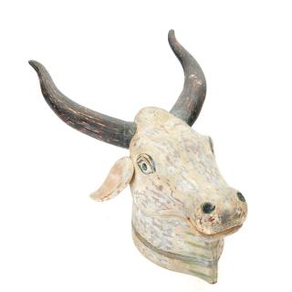 Appraisal: Life size Indian polychrome painted bull's head Life size Indian