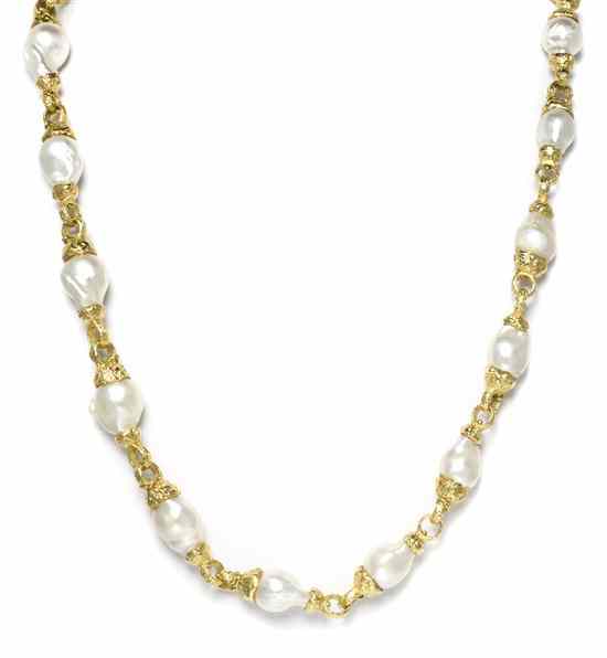 Appraisal: An Karat Yellow Gold and Cultured Baroque Pearl Necklace consisting