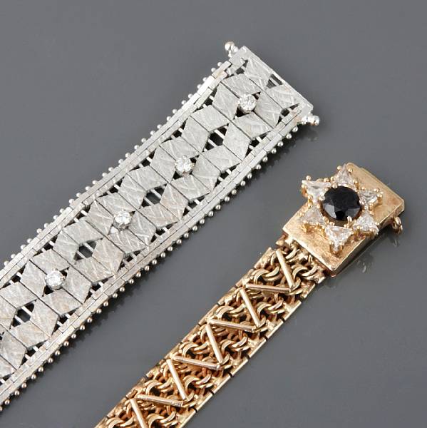 Appraisal: A diamond and k white gold bracelet with a sapphire