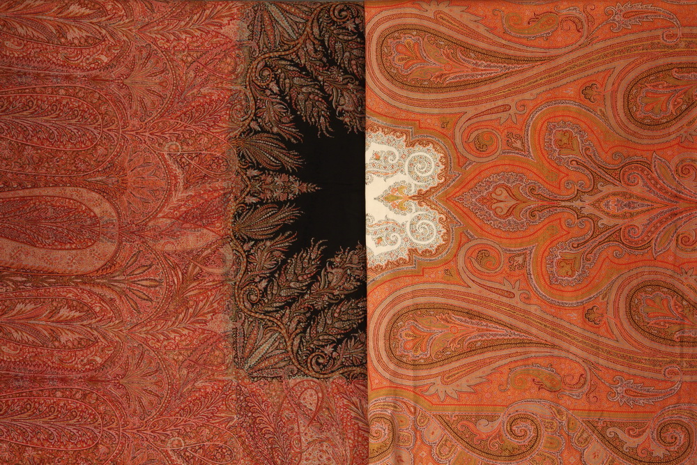 Appraisal: PAISLEY TABLECLOTHS - x - Black center in red blue