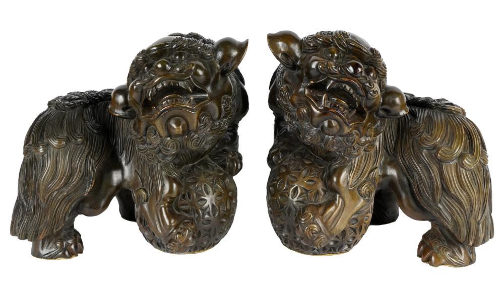 Appraisal: PAIR OF CARVED WOOD FOO DOGSProvenance The Mrs Stuart Davis