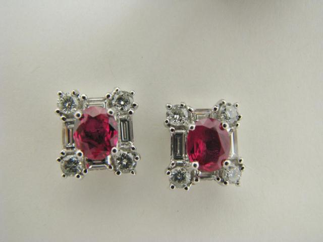 Appraisal: Lady's k white gold pierced earrings with oval Burmese rubies