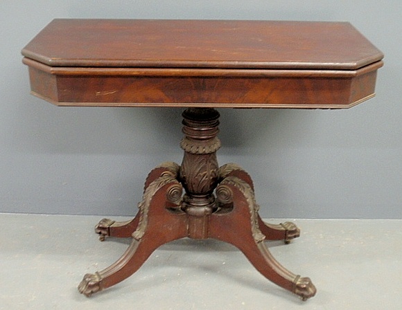 Appraisal: - Classical form flip-top mahogany card table th c with