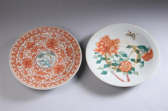 Appraisal: CHINESE IRON RED PORCELAIN CHARGER th century Bat and floral