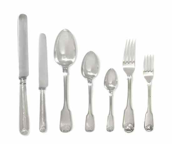 Appraisal: An Assembled George III Regency Silver Flatware Service for Twelve