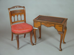 Appraisal: A mahogany and inlaid dining chair th century with rexine