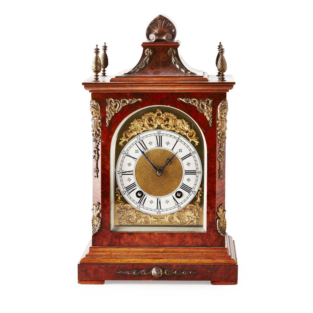 Appraisal: GERMAN BURR WALNUT AND GILT METAL MOUNTED BRACKET CLOCK LATE