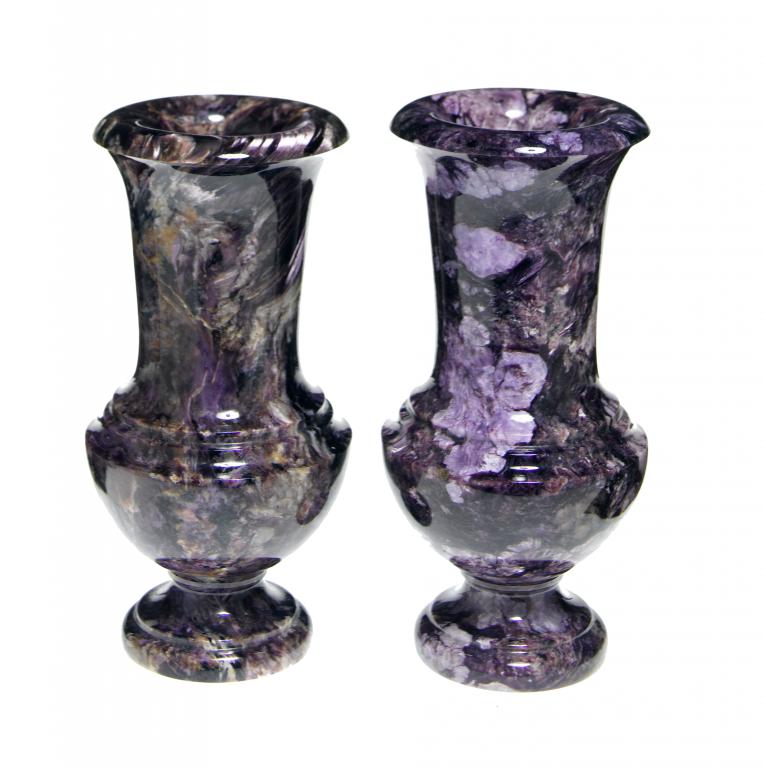 Appraisal: TWO CHLORITE VASES with tall flared neck on stepped foot