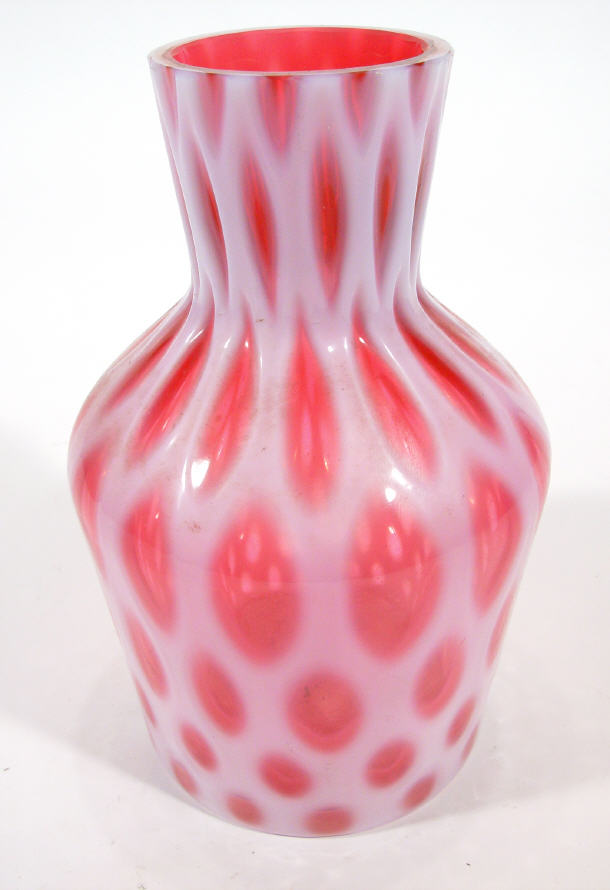 Appraisal: Victorian white overlay cranberry glass vase cm high