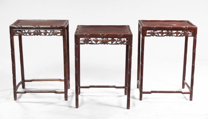 Appraisal: Three Chinese Carved Mahogany Tables consisting of a pair of