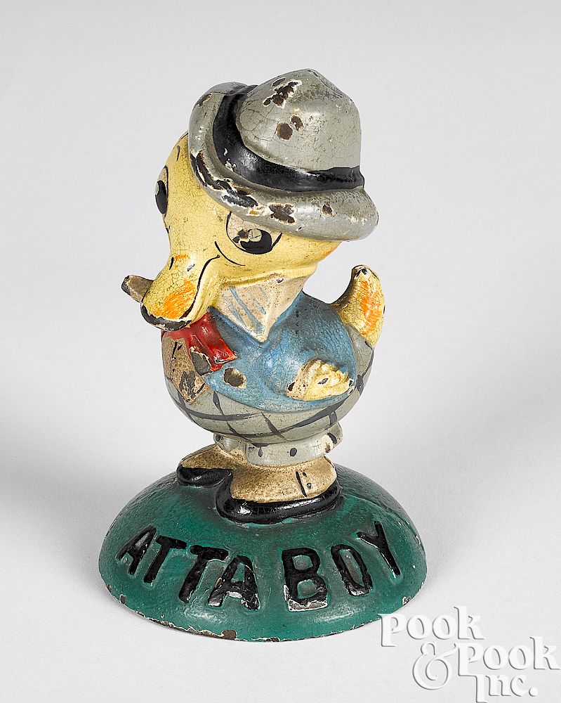 Appraisal: Hubley Atta Boy dressed duck paperweight Hubley cast iron Atta