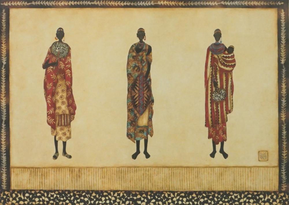 Appraisal: AFRICAN SCHOOL TH CENTURY THREE WOMEN WATERCOLOR ON PAPER FRAME