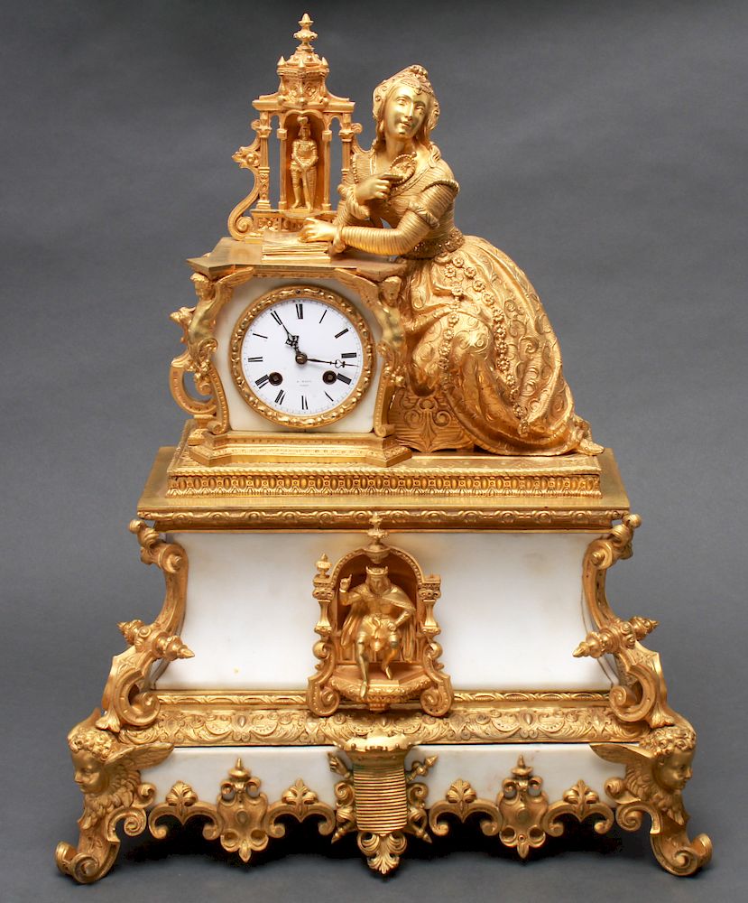 Appraisal: J Hall Paris French Gilt Bronze Figurative Clock French ormolu