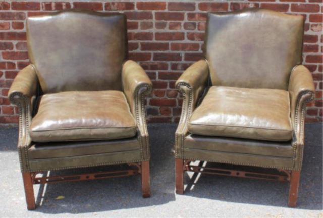 Appraisal: Pair of Vintage Leather Upholstered Club Chairs Nice quality From