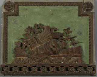 Appraisal: French Architectural Panel Fragment rectangular polychrome paint decoration top accented