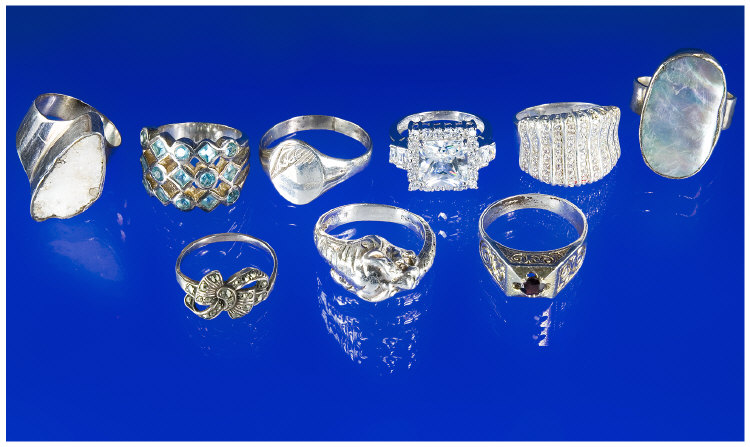 Appraisal: Collection Of Silver Dress Rings Set With Faceted Coloured Stones