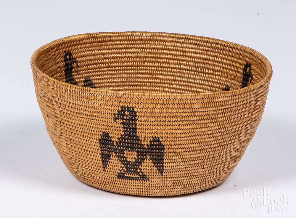 Appraisal: Native American Indian basket Native American Indian basket with three