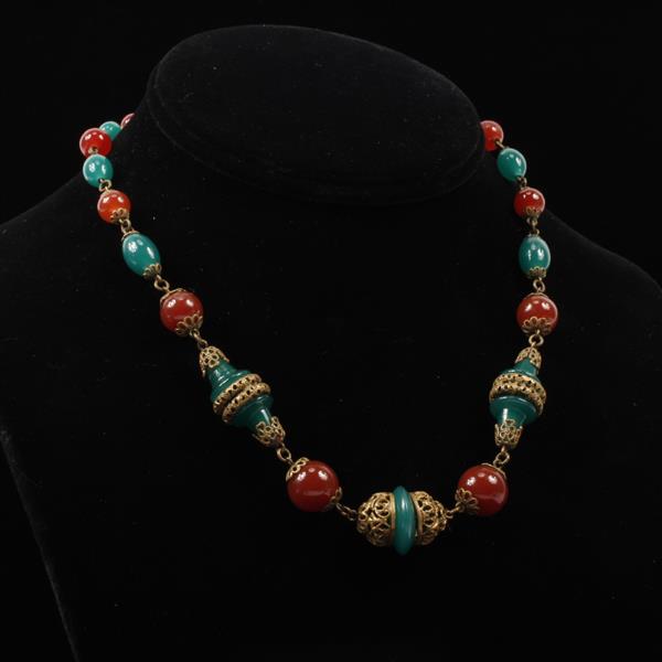 Appraisal: Czech Brass Filigree Glass Beaded Necklace