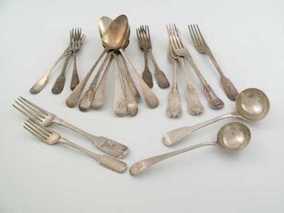 Appraisal: Mixed flatware A George III provincial sauce ladle by Richard