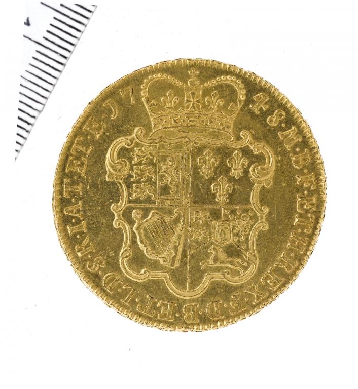 Appraisal: GEORGE II FIVE GUINEAS minor dig by chin in obverse