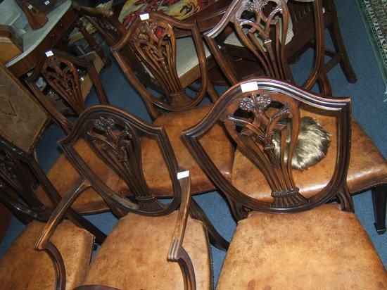 Appraisal: A set of six mahogany Sheraton style dining chairs with