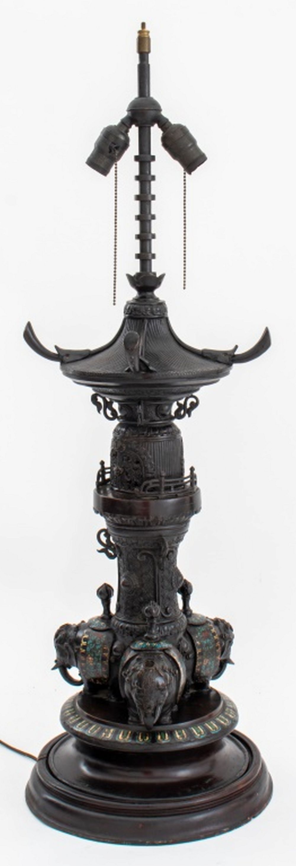 Appraisal: JAPANESE BRONZE AND CHAMPLEVE ENAMEL TABLE LAMP Japanese bronze and