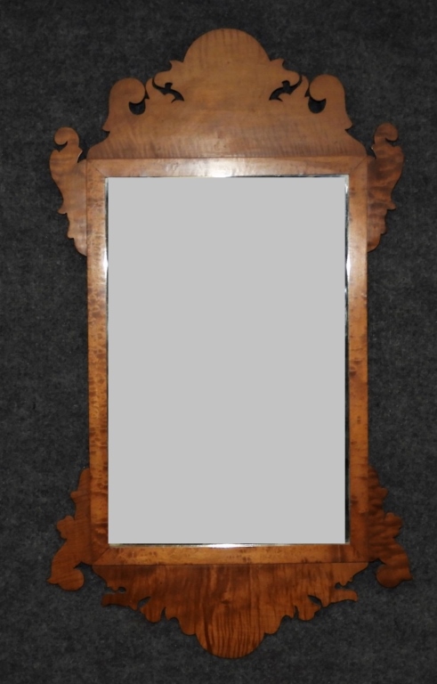 Appraisal: C NEW ENGLAND TIGER MAPLE CHIPPENDALE MIRROR New England th