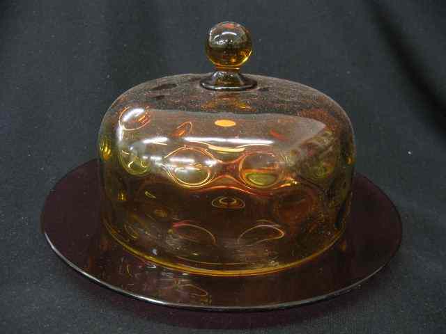 Appraisal: New England Amberina Art Glass Butter Dish coin spot decor