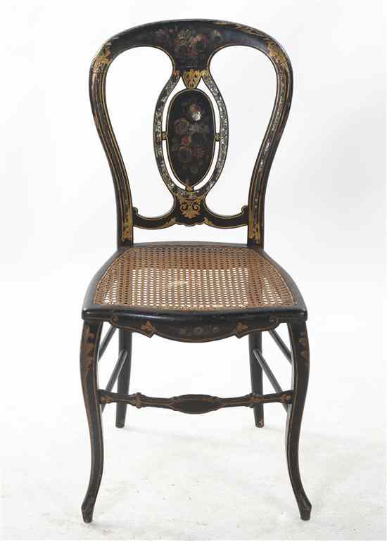 Appraisal: A Victorian Papier Mache and Mother-of-Pearl Inset Side Chair having