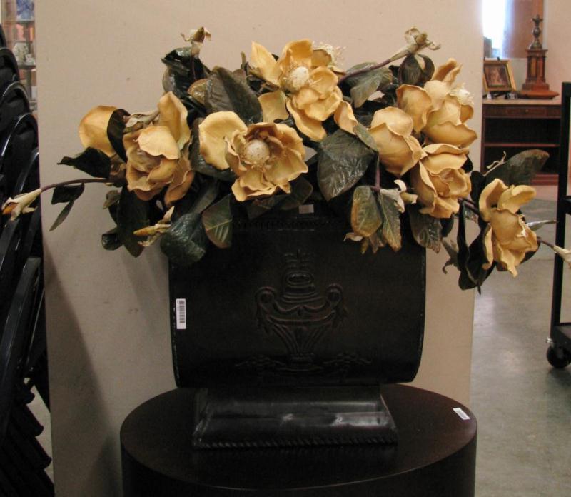 Appraisal: Cast Metal Planter with Artificial Flowers '' wide x ''