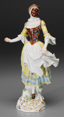 Appraisal: Meissen porcelain figure masked female dancing carnival figure yellow dress