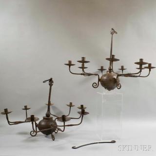 Appraisal: Two Wrought Iron Nine-light Chandeliers ht in Estimate - The