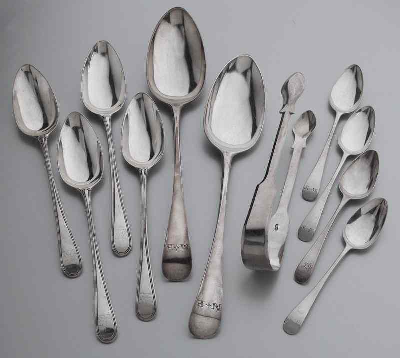 Appraisal: Bateman sterling silver flatware piecesincluding sterling silver spoons marked for