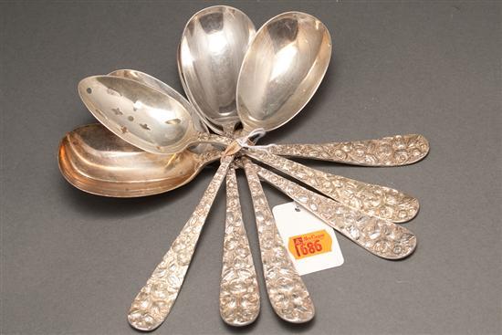 Appraisal: Six American repousse silver serving pieces in the Baltimore Rose